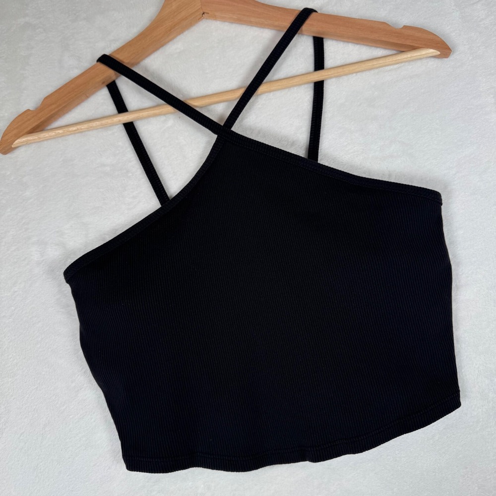 ALO Yoga Black Ribbed One-Shoulder Crop Top